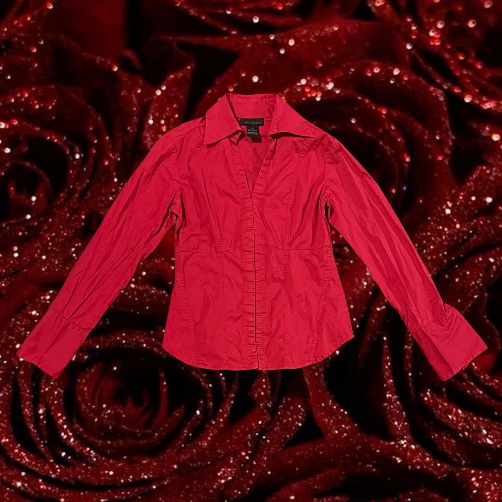 The Limited Stretch Red Fitted Dress Shirt XS Cinched Waist Office Top